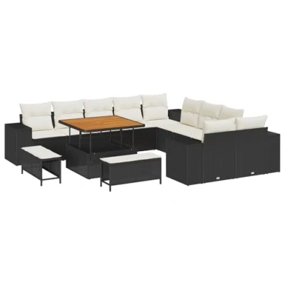 Afbeelding van vidaXL 13 delige Tuin Sofa Set met Kussens Zwart Poly Rattan Acacia