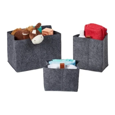 Afbeelding van Relaxdays opbergmand vilt set van 3 opvouwbaar kastmand speelgoedmand kinderkamer