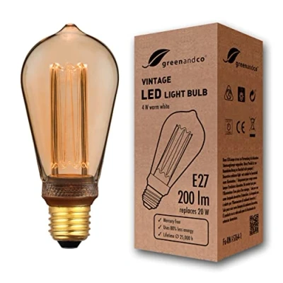Afbeelding van Greenandco® Ledlamp, decoratief, vintage, retro, industrieel, antiek, Edison, E27, ST64, 4 W, 200 lm, 1800 K, zeer warm wit, 320 graden, 230 V, geen flikkeren, niet dimbaar