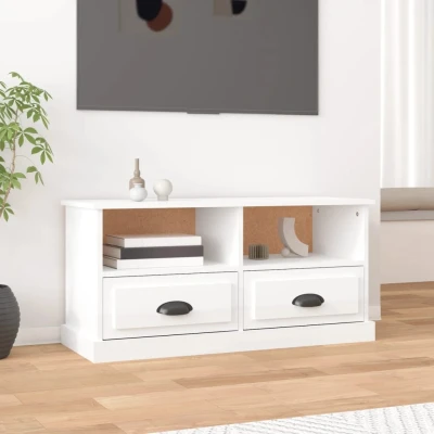 Afbeelding van Tv meubel 93x35,5x45 cm bewerkt hout hoogglans wit