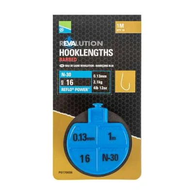 Image de Preston N 30 Revalution Hooklengths Barbed 100cm (10 pcs) Taille : crochet 16 0.13mm