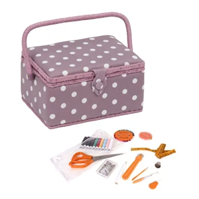 Afbeelding van Hobby Gift Exclusieve voorgevulde knutseldoos met 94 delig naaisetje, Mauve Spot, Medium, MRM121F
