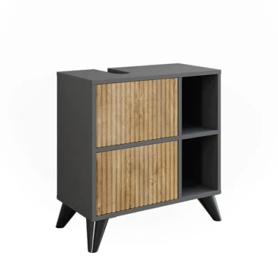 Afbeelding van Vicco Wastafelonderkast Leano, Antraciet/berg eik, 60 x 62 cm met 2 laden