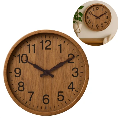 Afbeelding van Cheqo® Luxe Wandklok Wand Klok Moderne Houtlook Lichtbruin 30 cm Kunststof Design Batterij
