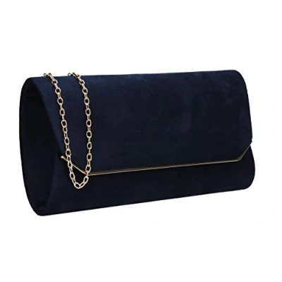 Afbeelding van SwankySwans Anny Suedette Flapover clutch, schoudertas Dames, Navy Blauw