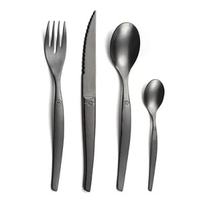 Image de Lou Laguiole Ensemble de coutellerie 16 pcs Jet Noir délavé