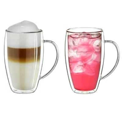 Afbeelding van Creano Theeglas, koffieglas, dubbelwandig, thermisch glas, met handvat, groot, van borosilicaatglas, 2 x 250 ml