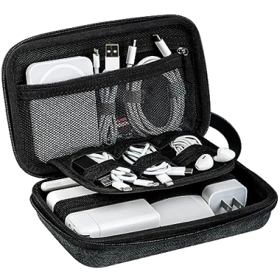 Afbeelding van JETech Organizer voor elektronische accessoires, hardshell koffer, dubbele ritssluiting en handvat van leer, reistas, draagbaar, kabel, SD kaart, oplader, harde schijf, grijs