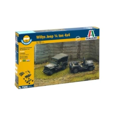 Afbeelding van 1:72 Italeri 7506 Willys Jeep 1/4 Ton 4X4 (2x) Fast Assembly Plastic Modelbouwpakket