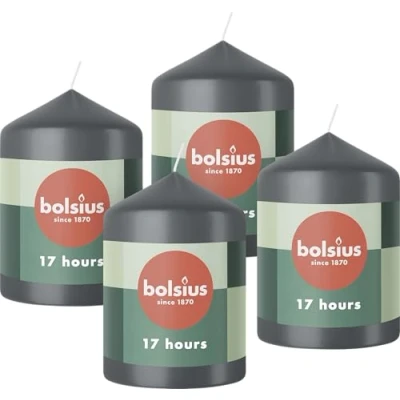 Afbeelding van 4 stuks Bolsius antraciet stompkaarsen 80/58 (17 uur) stormy grey