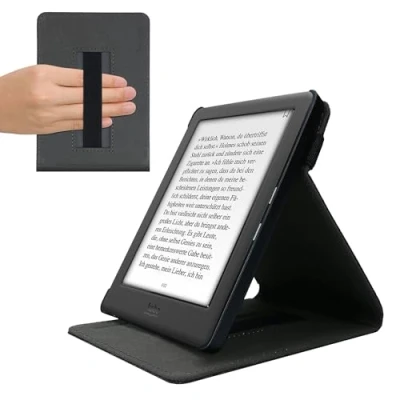 Afbeelding van kwmobile Hoesje geschikt voor Kobo Glo HD / Touch 2.0 Met polsriem en standaard e Reader beschermhoes in donkergrijs