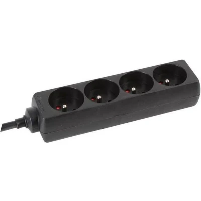 Afbeelding van HQ Power Stekkerdoos, 4 stopcontacten met penaarde (type E), kabel 5 m, 3G2.5, krimpkous voor etikettering, gebruik binnenshuis, zwart