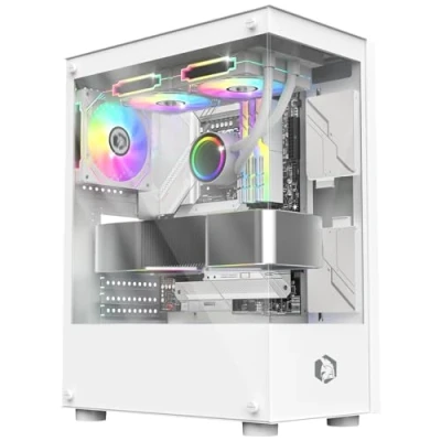 Afbeelding van EMPIRE Gaming (2024 Nieuw) CM 241 PC behuizing ARGB Medium Tower Micro ATX en ITX 3 ventilatoren 120 mm pins 5 Volt LED RGB adresseerbaar MB Sync Mid Wit