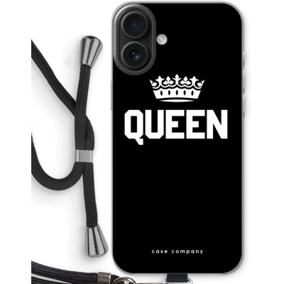 Afbeelding van Case Company® hoesje met Koord geschikt voor iPhone 16 Plus Queen Zwart Telefoonhoesje Bescherming aan alle Kanten en Over de Schermrand