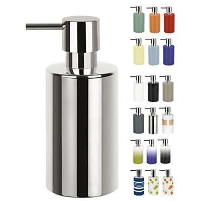 Afbeelding van Spirella zeeppompje/dispenser Sienna glans zilver porselein 16 x 7 cm 300 ml badkamer/toilet/keuken