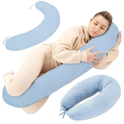 Afbeelding van Borstvoedingskussen, XXL, chiffon, zijslaapkussen, zwangerschapskussen, positioneringskussen, katoen, voor volwassenen, 190 cm, blauw