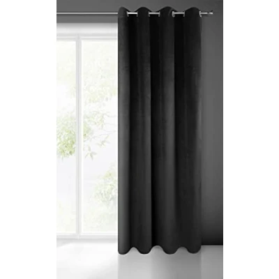 Afbeelding van Eurofirany Pierre Gordijn van fluweel, met oogjes, voor woonkamer, slaapkamer, modern, klassiek, metalen ogen, 1 stuks, 215 g/m², zwart, 140 x 250 cm