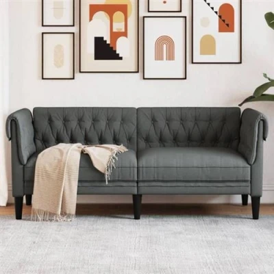 Afbeelding van Tweezitsbank Chesterfield stijl stof donkergrijs