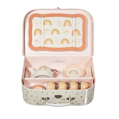 Afbeelding van Sass &amp; Belle picknick koffertje Earth rainbow kinderserviesje regenboog theeserviesje