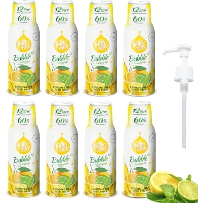 Image de 8 x FruttaMax Concentré de sirop fruits Moins sucre avec 60% convient pour machine à soda (8 500 ml) Citron chaux)