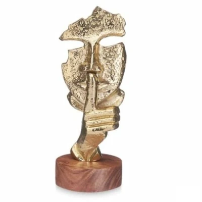 Afbeelding van Decoratieve figuren Gezicht Gouden Hout Metaal 12 x 29 11 cm
