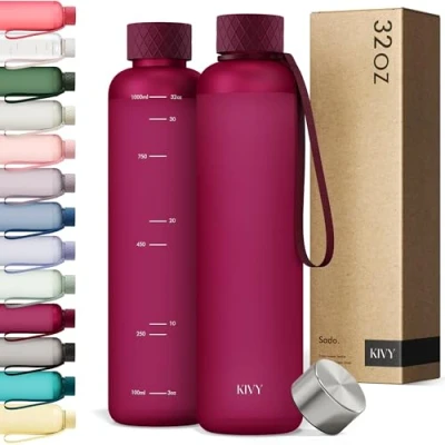Afbeelding van KIVY Drinkfles, 1 liter, geschikt voor koolzuurhoudende dranken, lekvrij, sport, school en kantoor, sportfles, fitnessfles, liter