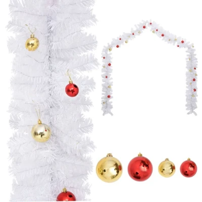 Afbeelding van Kerstslinger versierd met kerstballen 5 m wit