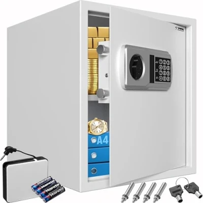 Afbeelding van DEUBA® Elektronische kluis staalgrijs 2 sleutels 4 batterijen grensvergrendeling wand/vloer bevestiging 35 x 40 cm