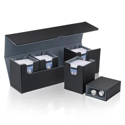 Afbeelding van Tolesum 5 in 1 MTG kaarthouder, capaciteit van 800 + mouwloos, kaarten met Dice Tray, magnetische Flip Deck Box voor Magic Commander TCG kaarten, zwart