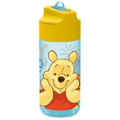 Afbeelding van P:os 27291 Drinkfles voor kinderen, ca. 450 ml, transparant design met Winnie de Poeh motief en geïntegreerd klaprietje, van kunststof, BPA vrij ftalaatvrij