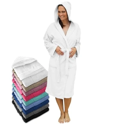 Afbeelding van LEBENGOOD Uniseks badjas met capuchon, 100% katoen, Amerikaanse badstof, 400 g, zakken, zachte badjas, douchehanddoek, Wit.