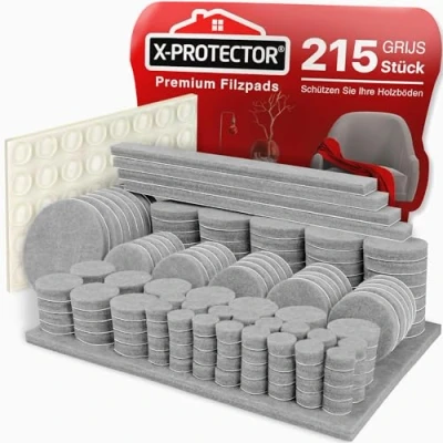 Afbeelding van Meubilair Pads 215 stuks X PROTECTOR Vilt Pad Premium Stoel Been vloerbeschermers Vilten Voeten +64 Rubber Bumpers