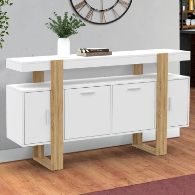 Afbeelding van PHOENIX 4 deurs dressoir wit en hout 140 cm