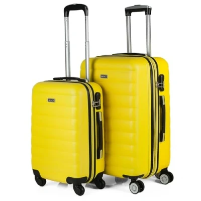 Afbeelding van ITACA Reiskoffer met 4 wielen, trolley 55/65/75 cm en lichte, rekbare ABS tas. 3 kleine, middelgrote 71200, Citroengras