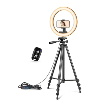 Afbeelding van UBeesize 12 inch ringlicht met statief telefoonhouder, cirkelvormige selfielamp 50 uitschuifbaar en telefoonhouder voor live streaming make up