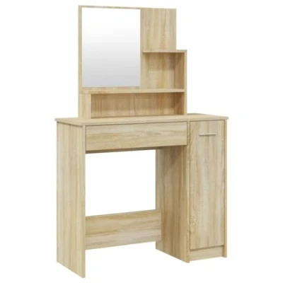 Afbeelding van vidaXL Kaptafel met spiegel, Sonoma eiken, 86,5 x 35 136 cm