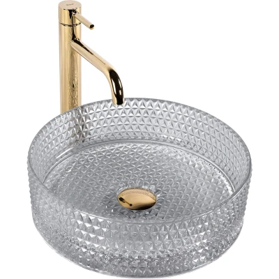 Afbeelding van REA Cristal Glazen Waskom Grijs Ø35,5 cm Design Badkamer Diamantstructuur