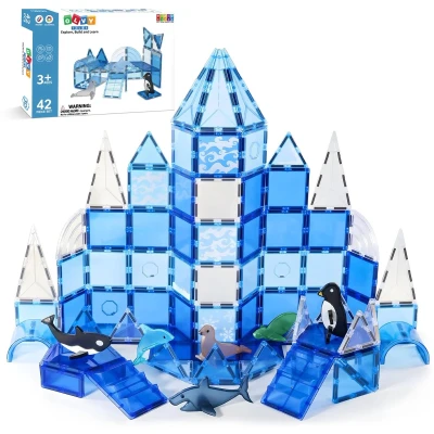 Afbeelding van Magnetic Tiles Magnetisch Speelgoed Magnetische Tegels Montessori 56 Stuks Bouwstenen Bouwblokken Bouw je Magna Wereld Kinderen Olvy