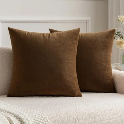 Afbeelding van MIULEE Fluweelzachte, decoratieve kussenhoes van microvezel, effen, voor Zetel of slaapkamer, met onzichtbare rits, vierkant, gevoerd, 40 x cm, 2 stuks, chocoladebruin