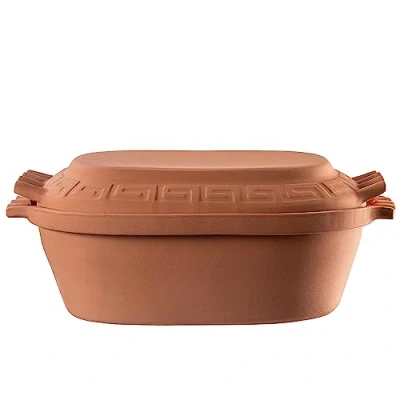Afbeelding van KADAX Ovale terracotta braadpan, keramische pan met deksel en handgrepen aan de zijkant, stoompan van natuurlijke materialen, ovenschaal voor vetvrij koken, pot (6 l)