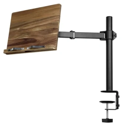 Afbeelding van Navaris acacia boekenstandaard met arm Past op tafels bureau of aanrecht Houder voor boeken tablet ereader bladmuziek 34 x 45 55 cm Zwart