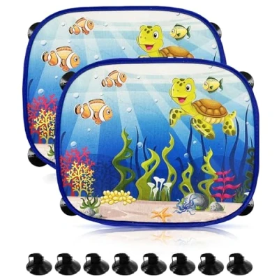 Afbeelding van Autozonwering voor baby&#039;s, 44 x 36 cm, met 8 zuignappen, universele zonwering uv bescherming, schaduw, autoruiten, dieren (zeebodem)
