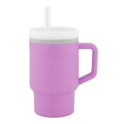Afbeelding van Infantino Mijn eerste mok schattige 255 ml met lekvrij rietje en handvat geschikt voor peuters, bevordert de hydratatie, gemakkelijk te reinigen, lila