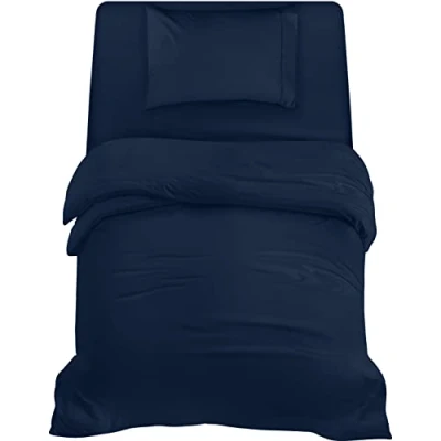 Afbeelding van Utopia Bedding Beddengoedset, geborsteld microvezel polyester, dekbedovertrek (135 x 200 cm), hoeslaken (90 190 cm) met kussensloop (50 75 marineblauw