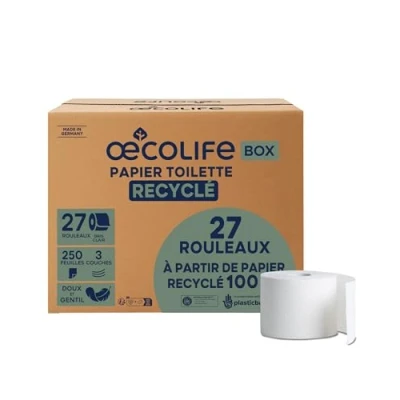 Afbeelding van RECYCLED Papier Voordeeldoos toiletpapier 27 XXL rollen 250 vellen 3 lagen