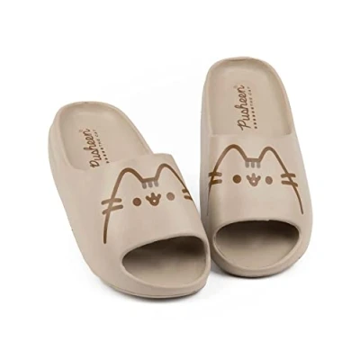 Afbeelding van Pusheen Kat Sliders Meisjes Kinderen Cartoon Tabby Cat Karakter Brown Sandalen Beachwear Zomer Badmode Schoenen, Bruin,