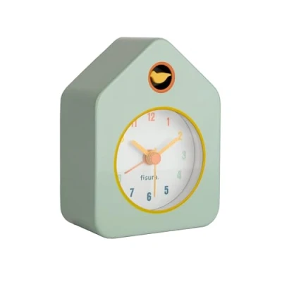 Afbeelding van Fisura Groene mini huiswekker. Analoge wekker zonder tikken, originele wekker. Kleine Afmetingen: 9,7 cm x 7,3 4,5 cm. Werking: 1 AA batterij