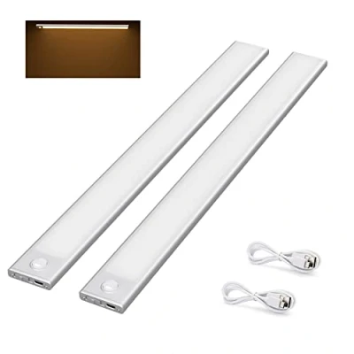 Afbeelding van Klighten Set van 2 kastlampen met bewegingsmelder, 170 lumen, 2200 mAh led sensorlicht, USB oplaadbaar, batterij nachtlampje, kastverlichting voor keuken, kast, hal, lade, auto/on/off, 3200 K, warm wit