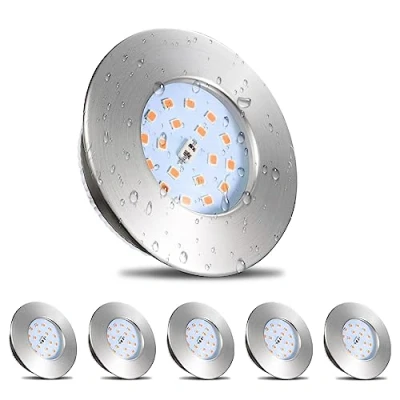 Afbeelding van HiBay Led inbouwspot, extra vlak, 5 W, 6 x badkamerspot, IP44, warmwit, 3000 K, gat 60 68 mm, plafondspots van geborsteld roestvrij staal, 220 V, 500 lm, voor keuken, woonkamer