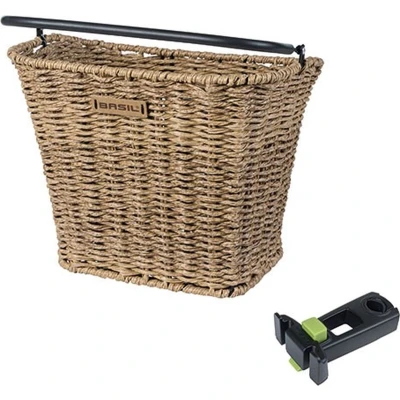 Afbeelding van Basil Bremen Rattan Look Fietsmand KF Voorop Inclusief Bevestigingssysteem Lichtbruin